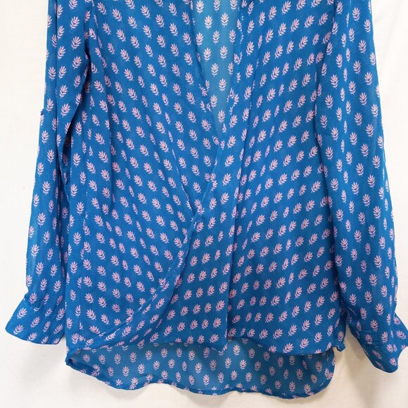 Japna Elegant Sheer Surplice Flowy Top Blouse Teal & Dusty Mauve Size LG - Picture 4 of 13